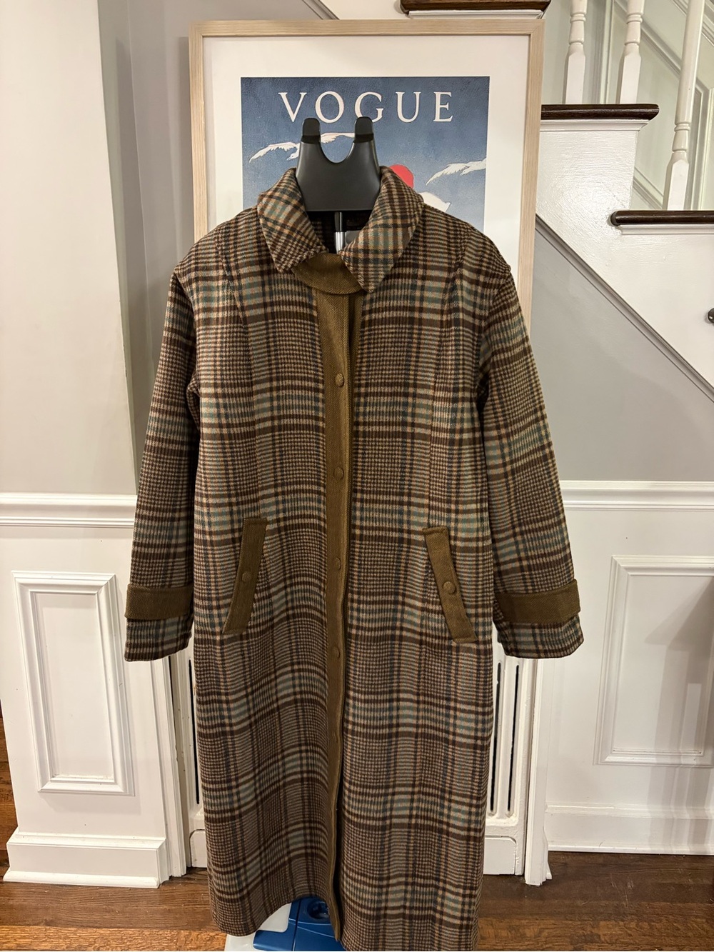 Avec Les Filles Brown Plaid Long Trench Coat